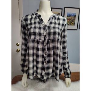 Knox Rose Plaid Button Down Blouse with Gathered Bust